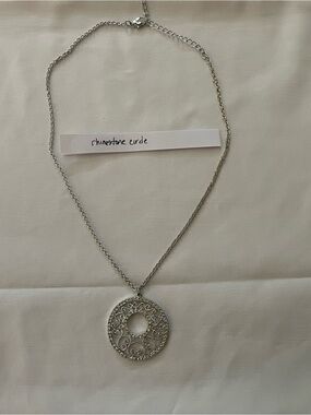 Silver Rhinestone Circle Pendant Necklace - Women's Jewelry
